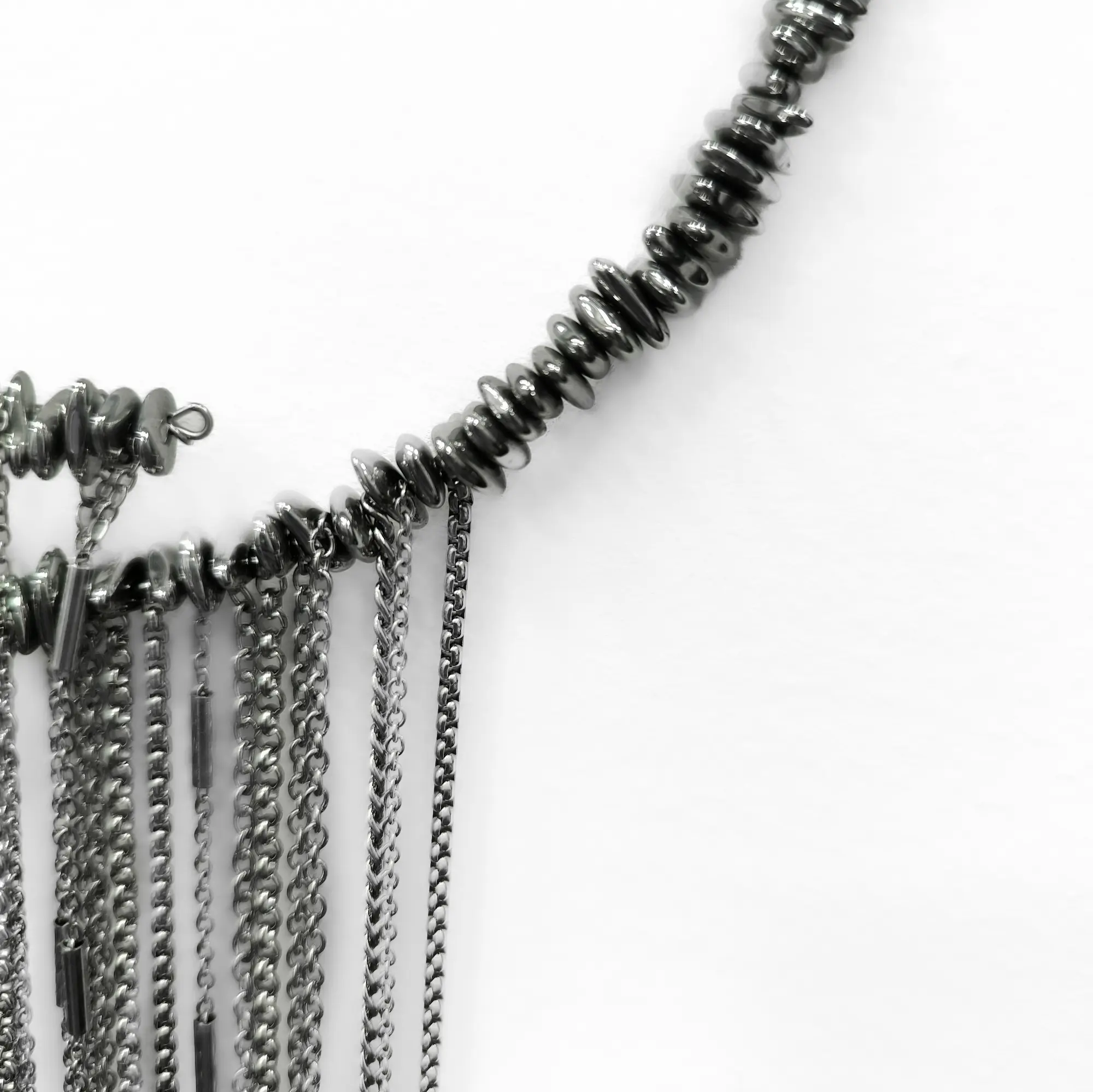 Asymmetric Chain Tassel Necklace - Silver Rain - Image 5