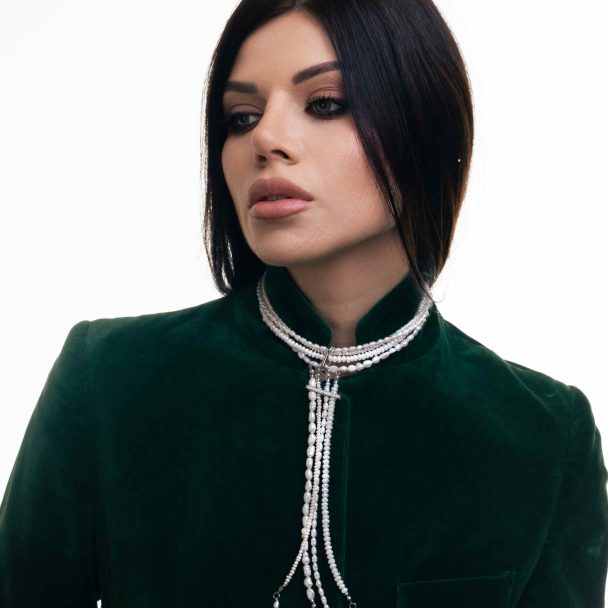 Multi-Strand Pearl Cascade Choker