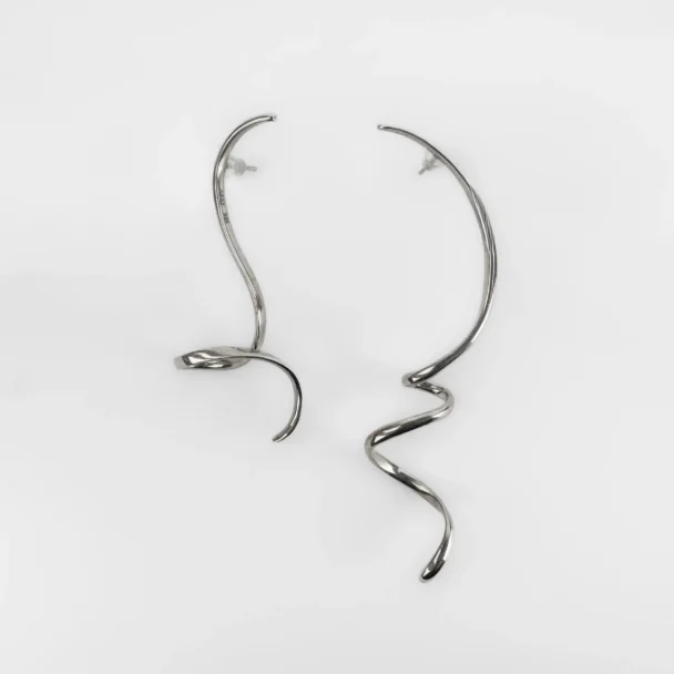 Asymmetric Spiral Curve Silver Earrings - Dance