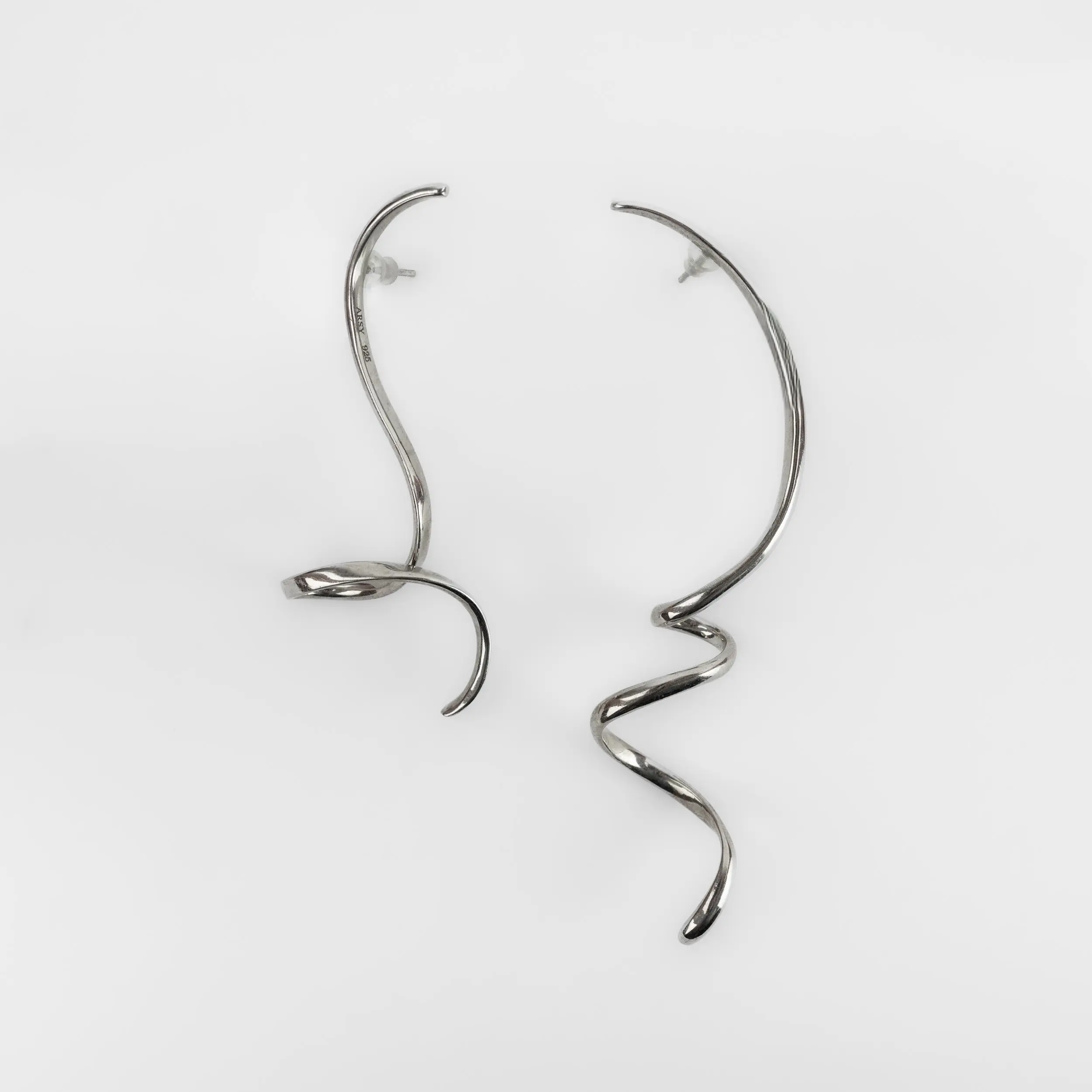Asymmetric Spiral Curve Silver Earrings - Dance