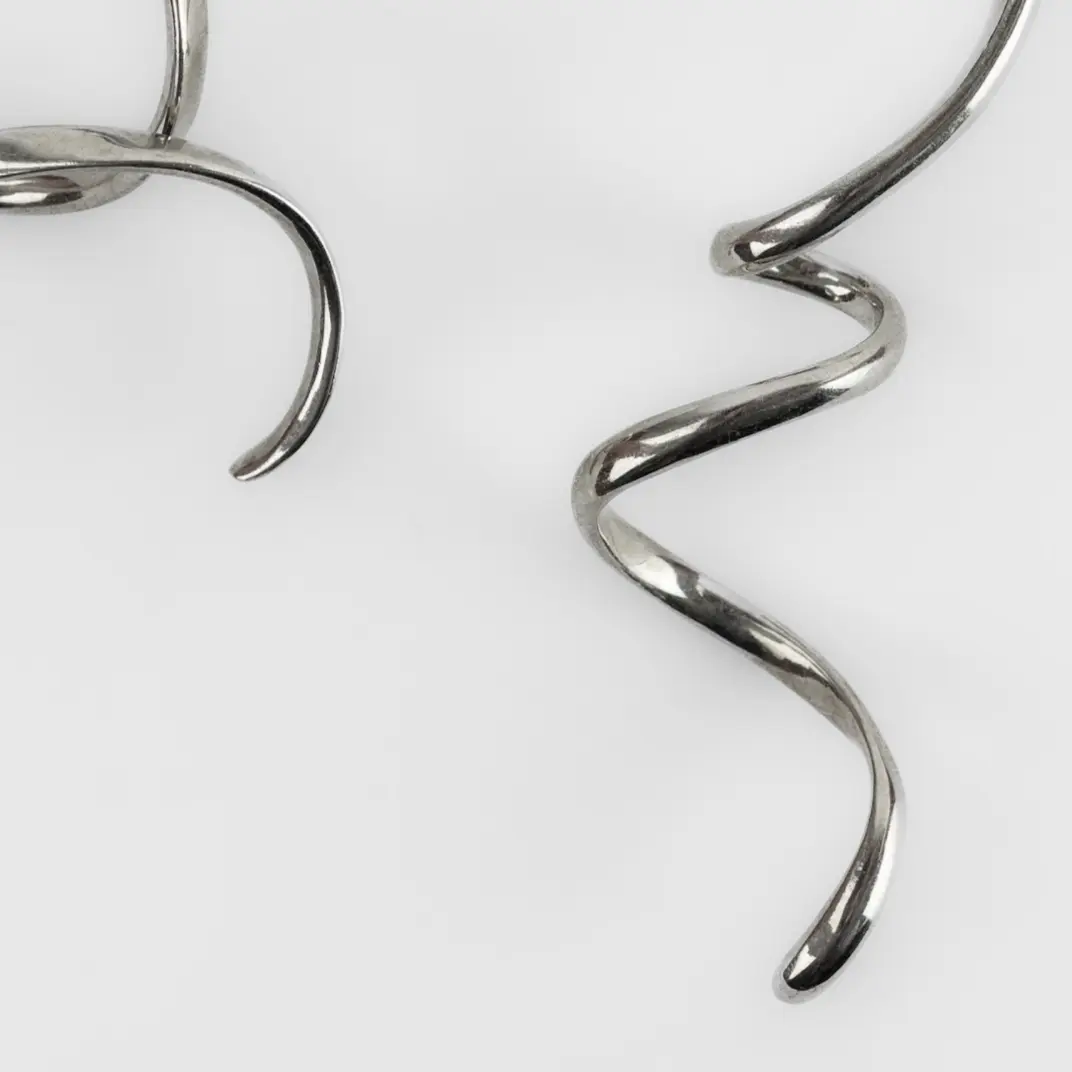 Asymmetric Spiral Curve Silver Earrings - Dance - Image 2