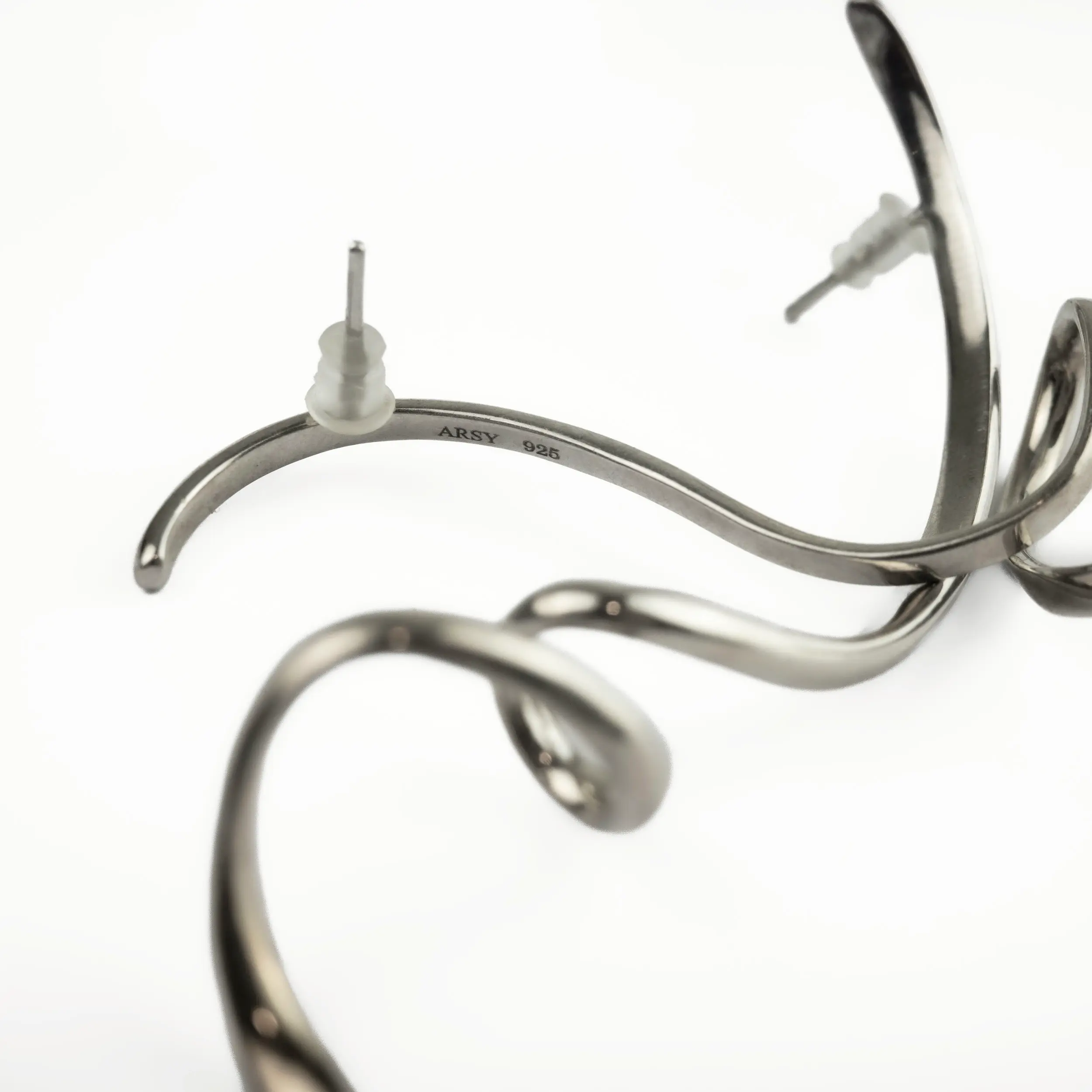 Asymmetric Spiral Curve Silver Earrings - Dance - Image 3